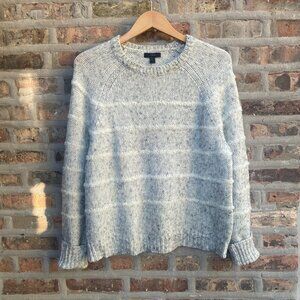 J.Crew Chunky Knit Wool Mohair Sweater Gray White Stripes Women's XL Fisherman